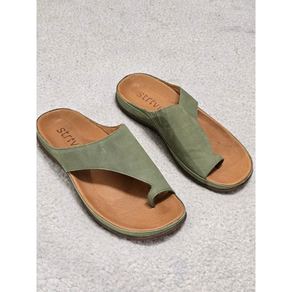 Strive New Capri Sage Green Nubuck Leather Toe Loop Orthotic Sandals Womens 8.5